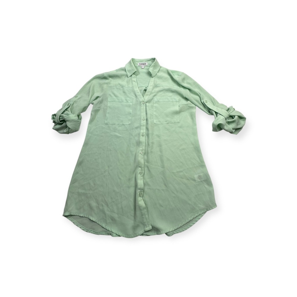 Express The Portofino Shirt Womens Small Mint Green Roll Tab Button Down Utility